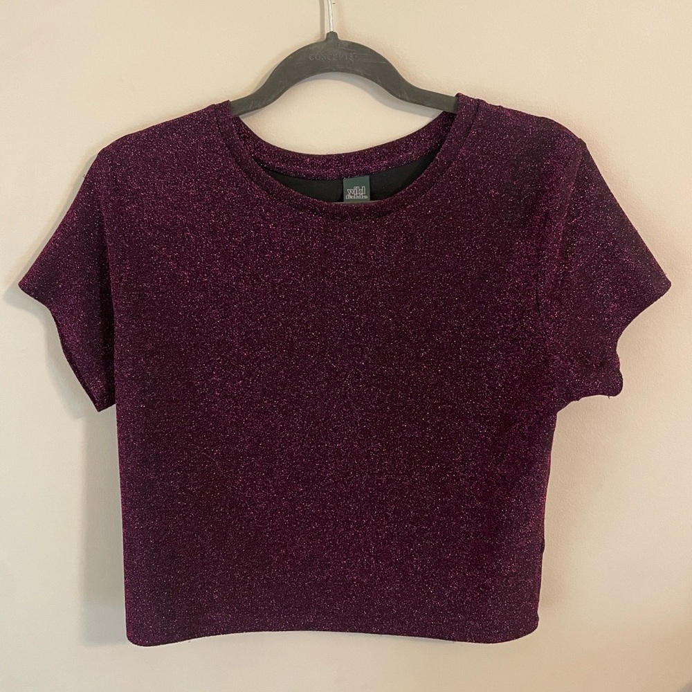 Black and Pink Sparkly Short Sleeve Top
